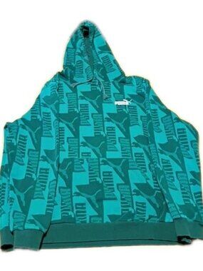 PUMA Mens Power All Over Graphic Athletic Outerwear Hoodie - Teak Green 2XL